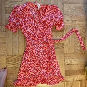 Red Floral Wrap Dress